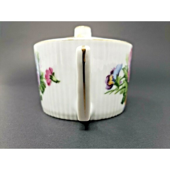 ESD Sugar Bowl Lidded White With Pansies Hand Painted Japan Vintage 2 3/4 in - Picture 2 of 8